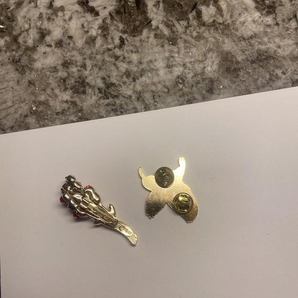 Lot Of 2 Brooch Pins Vintage - Modern Gold Tone Rose Flower Bouquet, Hummingbird - Picture 6 of 7
